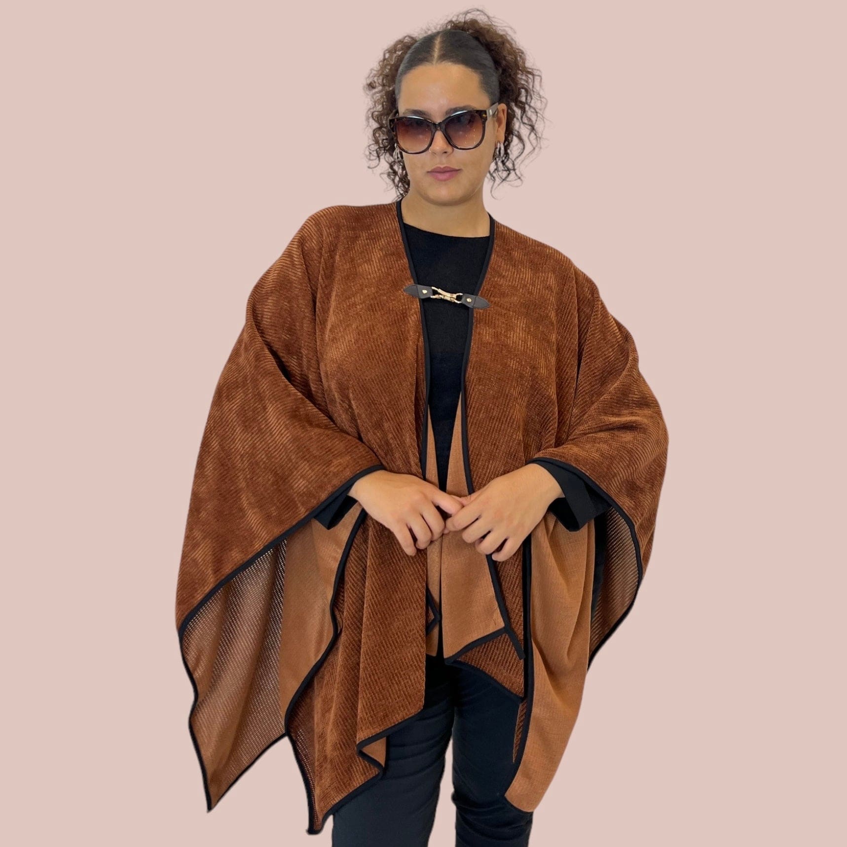 Poncho donna curvy Sbieco marrone