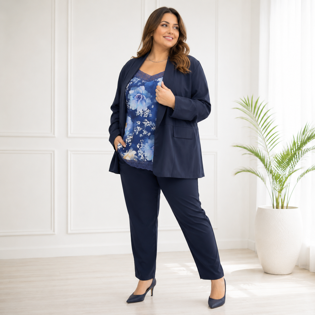 Tailleur con manica arricciata moda curvy
