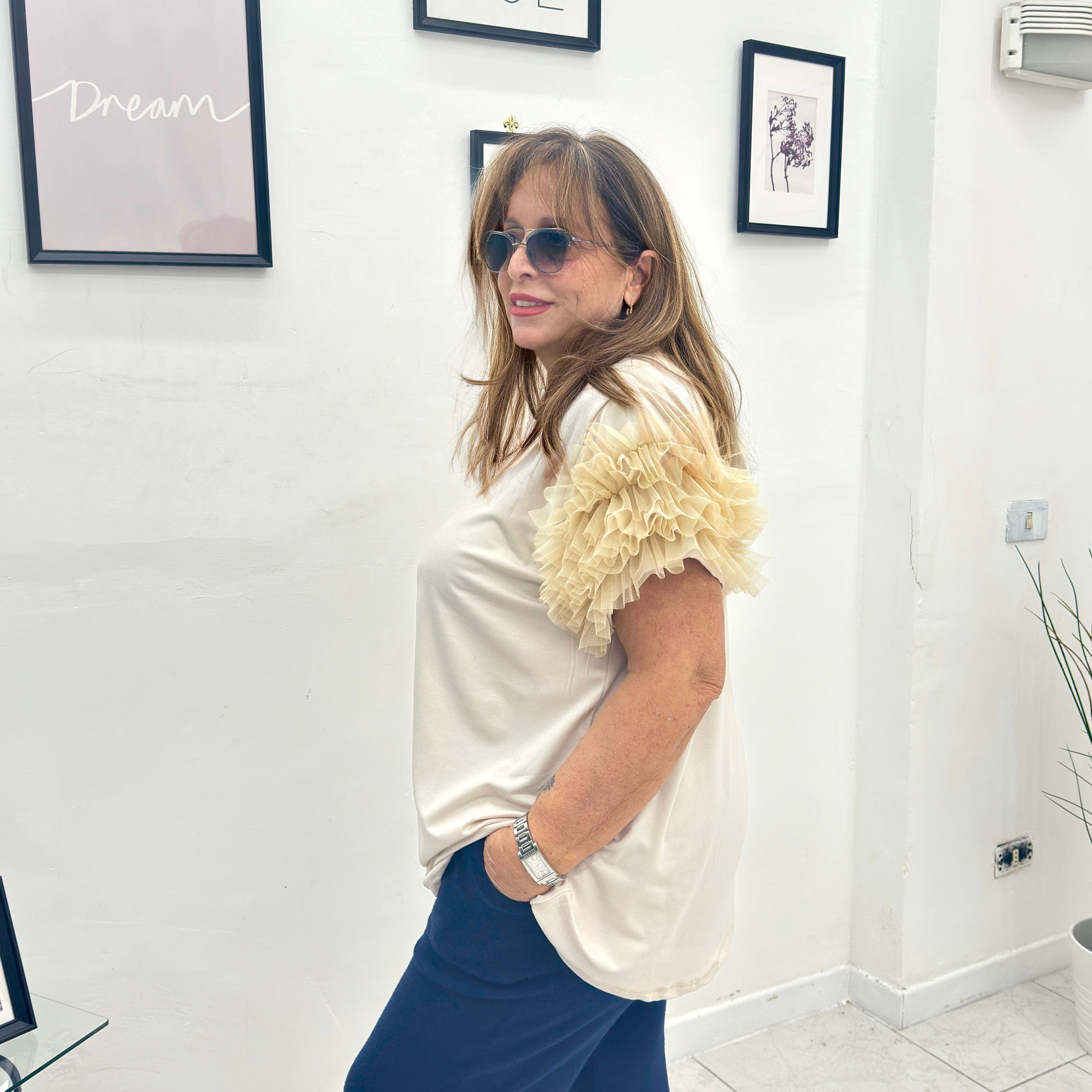 Maglia con manica in tulle