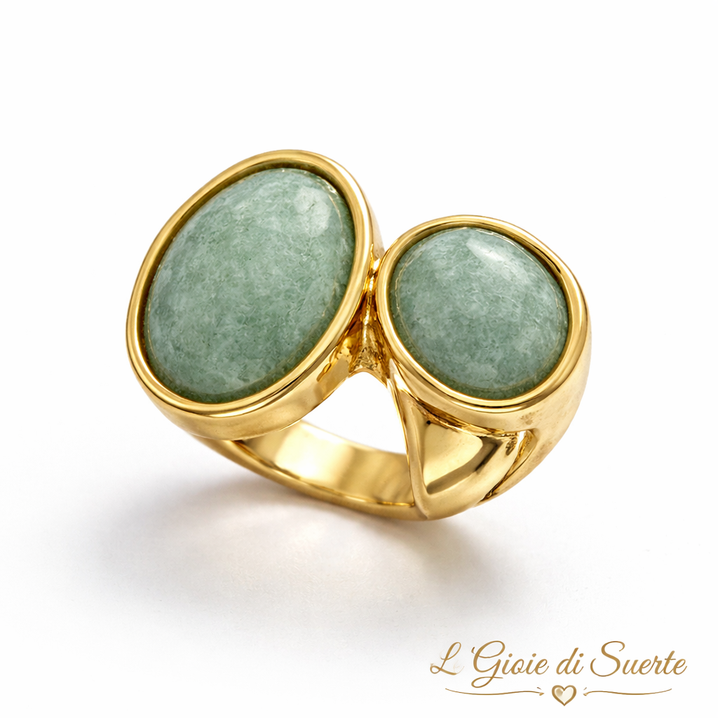 Anello Doppia Pietra Verde Elegance