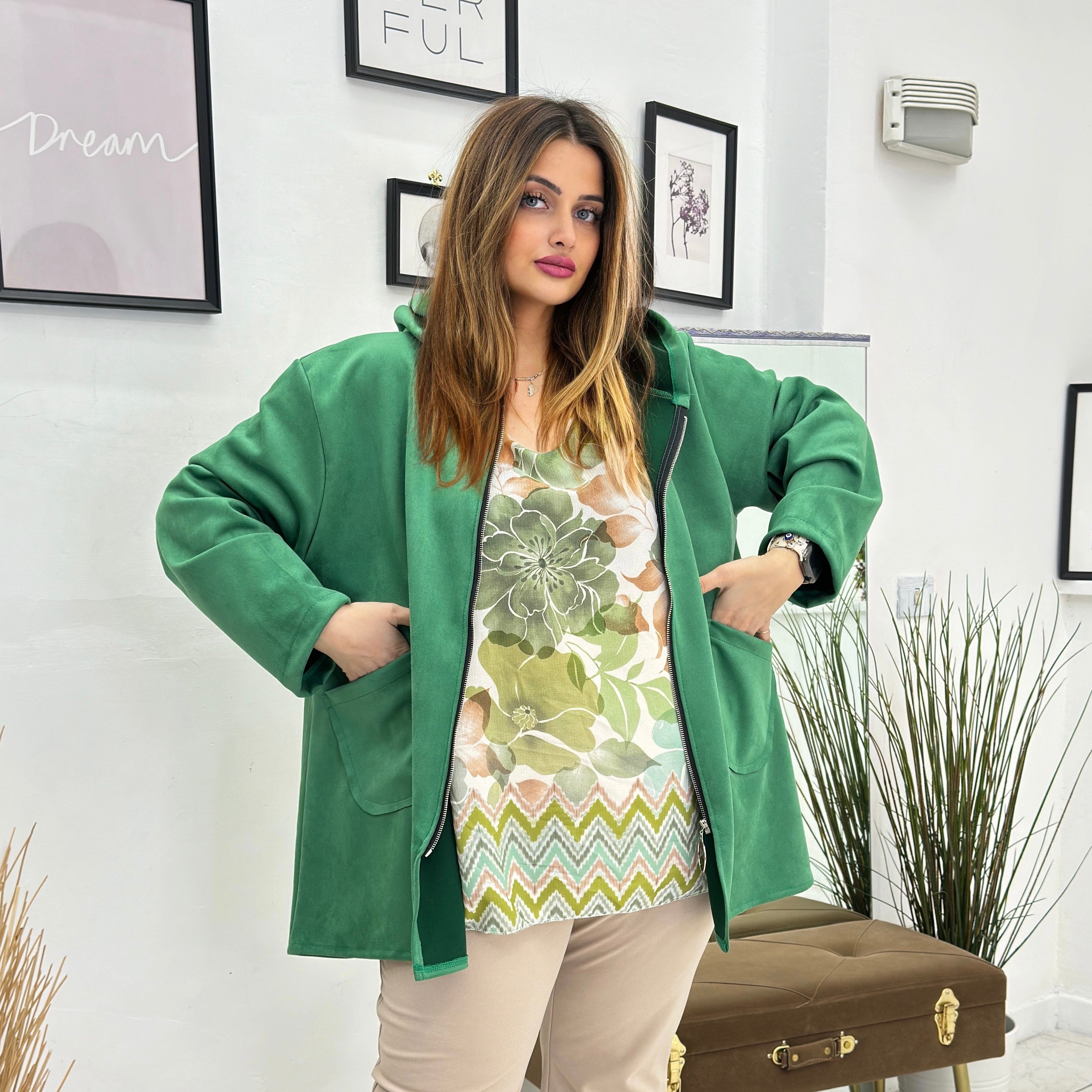 Giacca in eco daino con cappuccio Caban