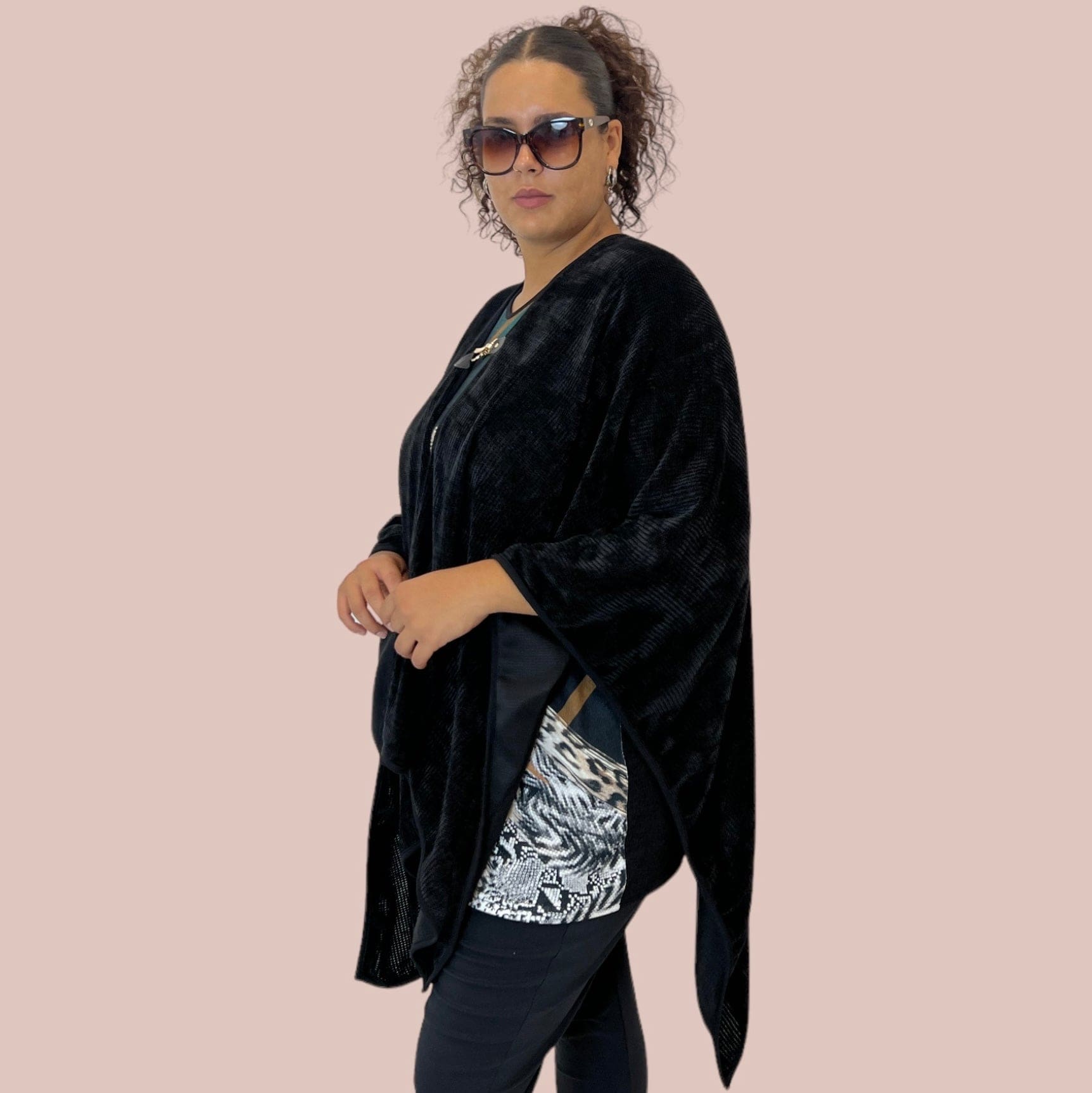 Poncho donna curvy Sbieco nero