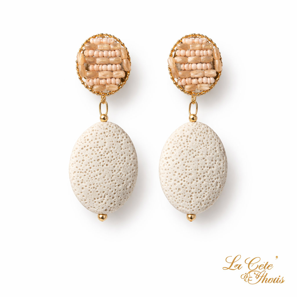 Orecchini Crema Naturale con Pietra