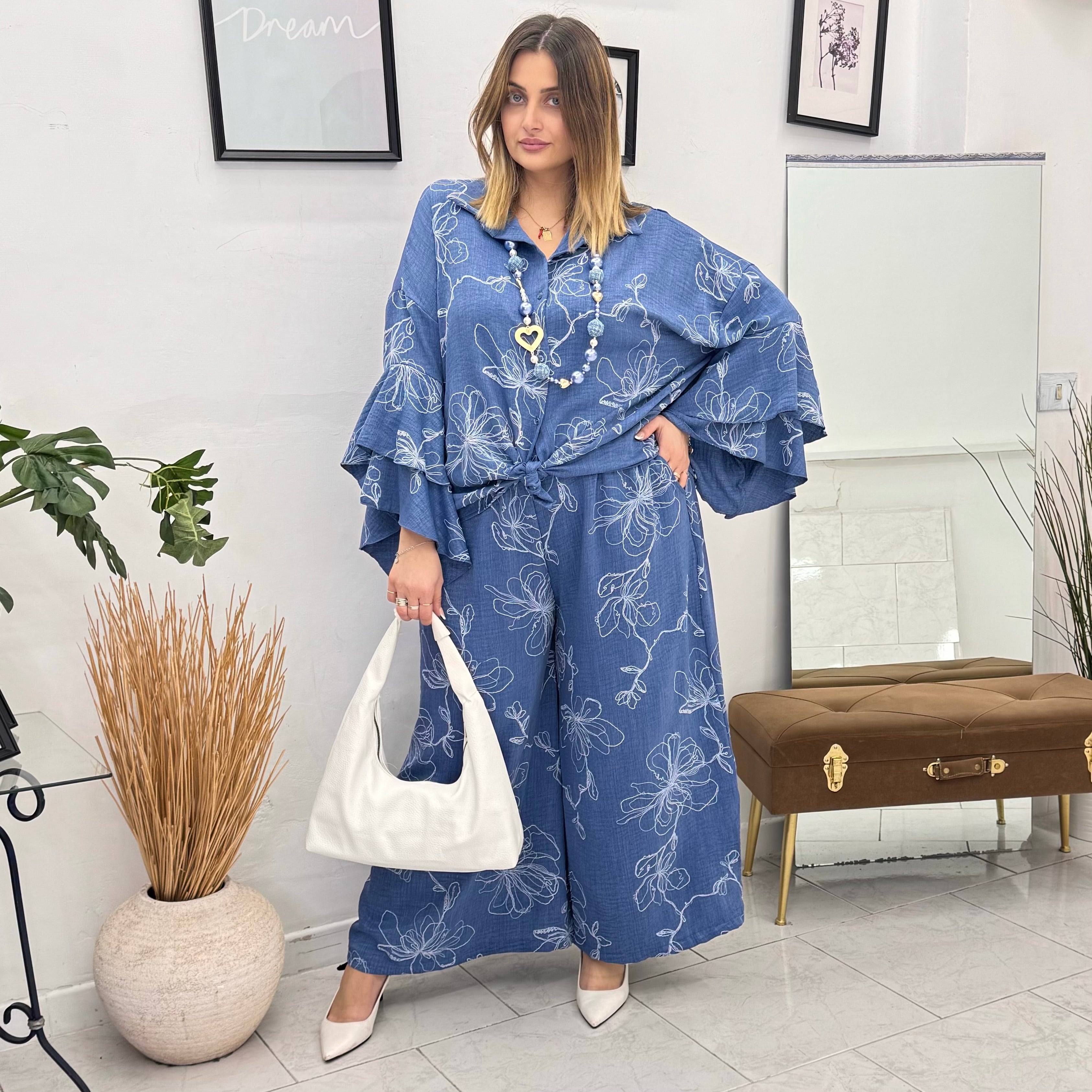 Camicia Denim Flower Nodo