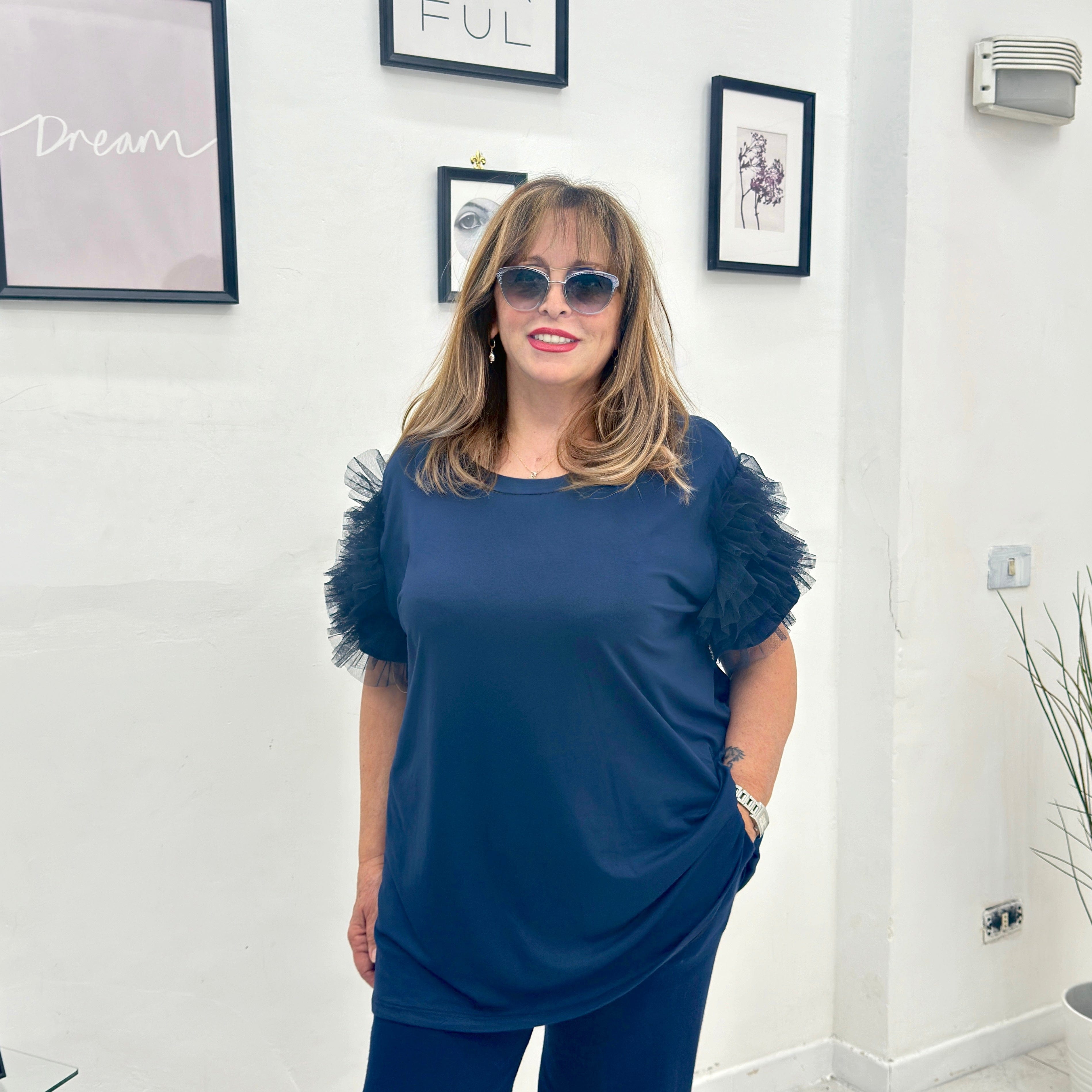 Maglia con manica in tulle