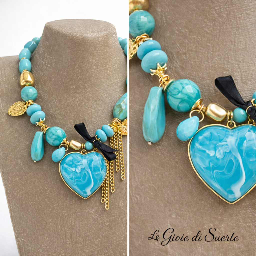 Collana Cuore Turchese Charms