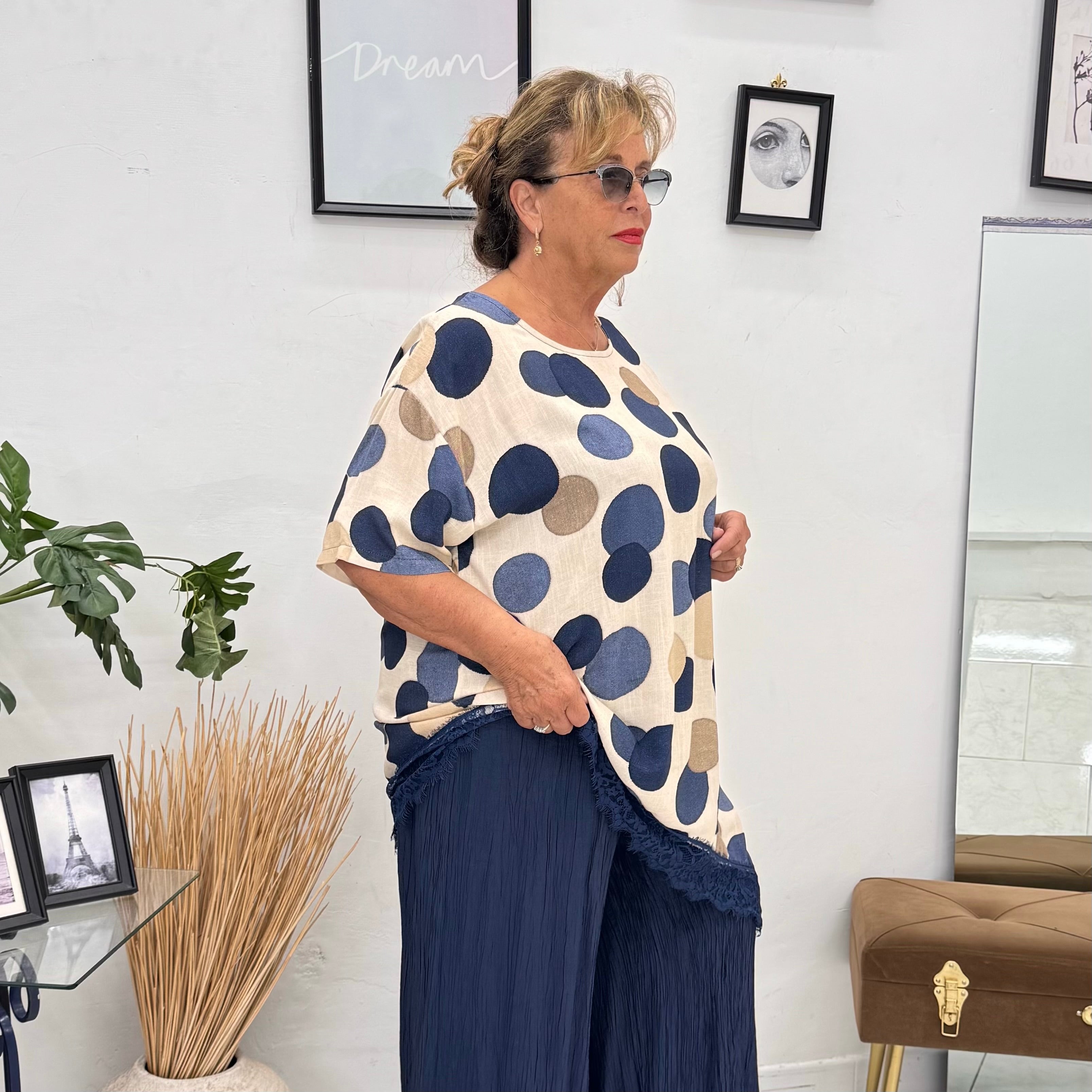 Casacca Pois Chic in Viscosa con Dettaglio Pizzo