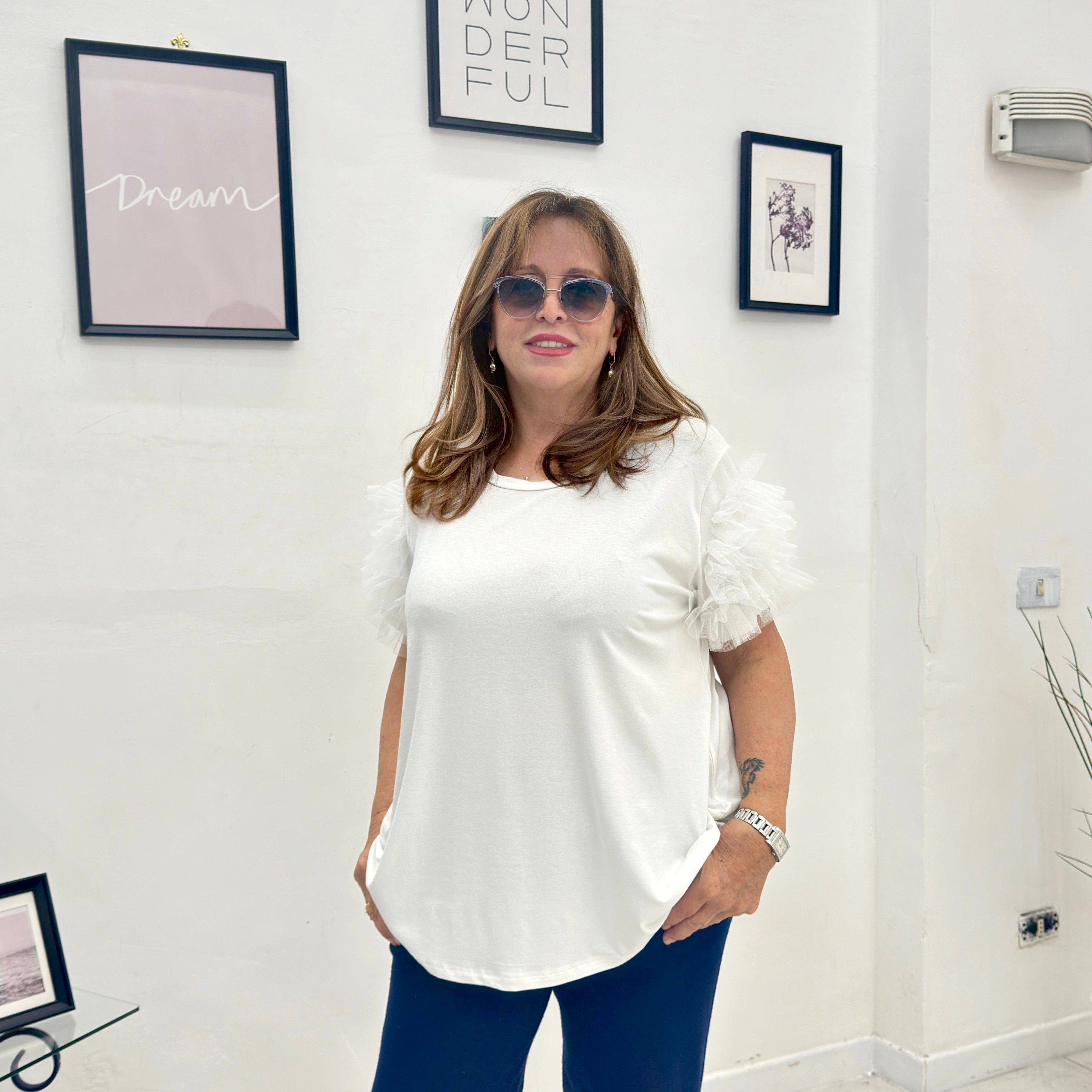 Maglia con manica in tulle