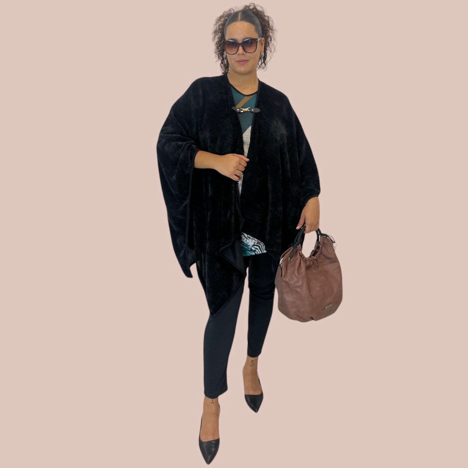 Poncho donna curvy Sbieco nero