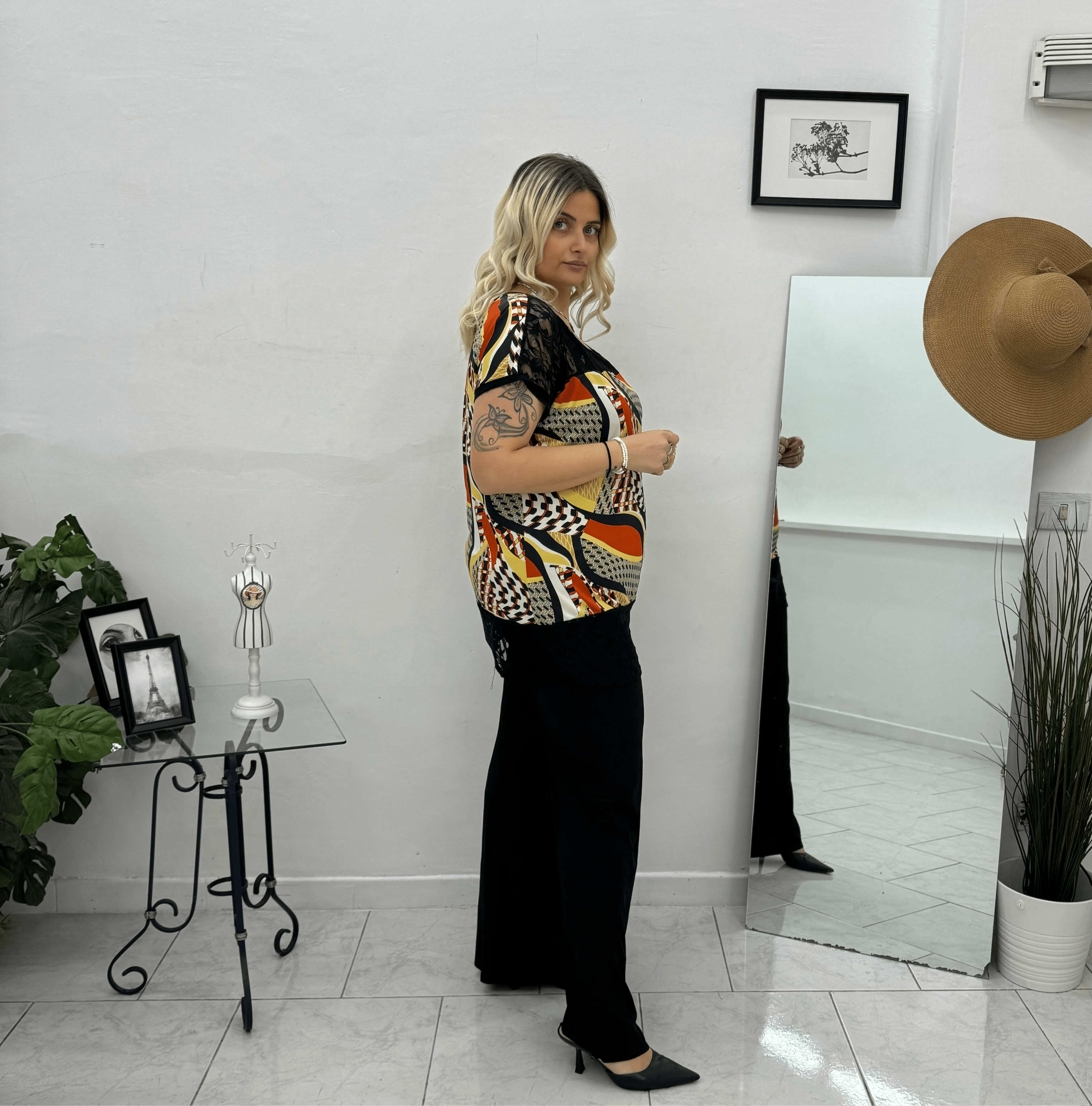 Casacca a fantasia con merletto donna curvy