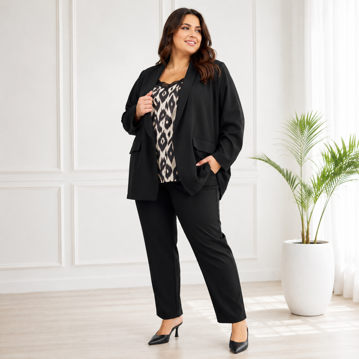 Tailleur con manica arricciata moda curvy
