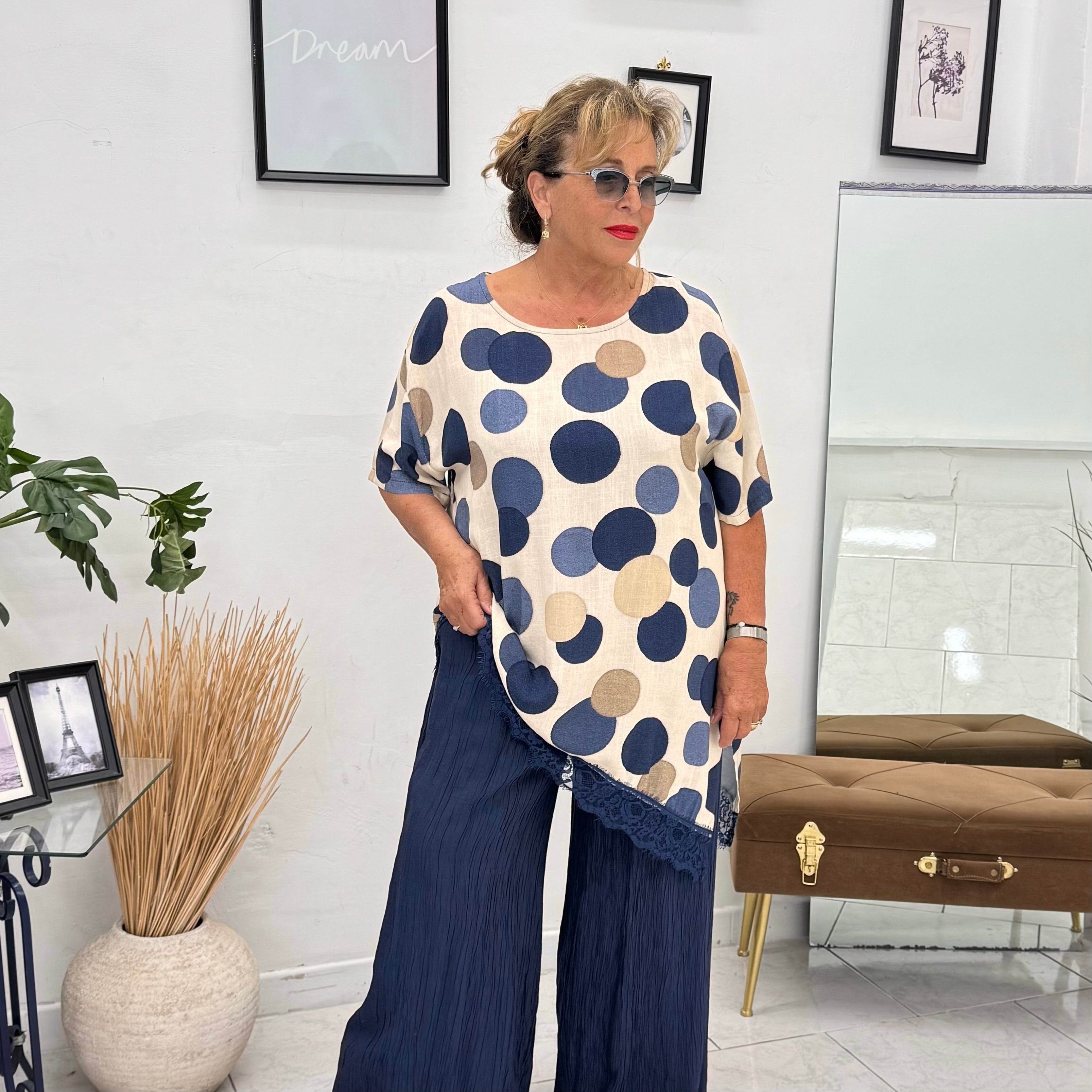 Casacca Pois Chic in Viscosa con Dettaglio Pizzo