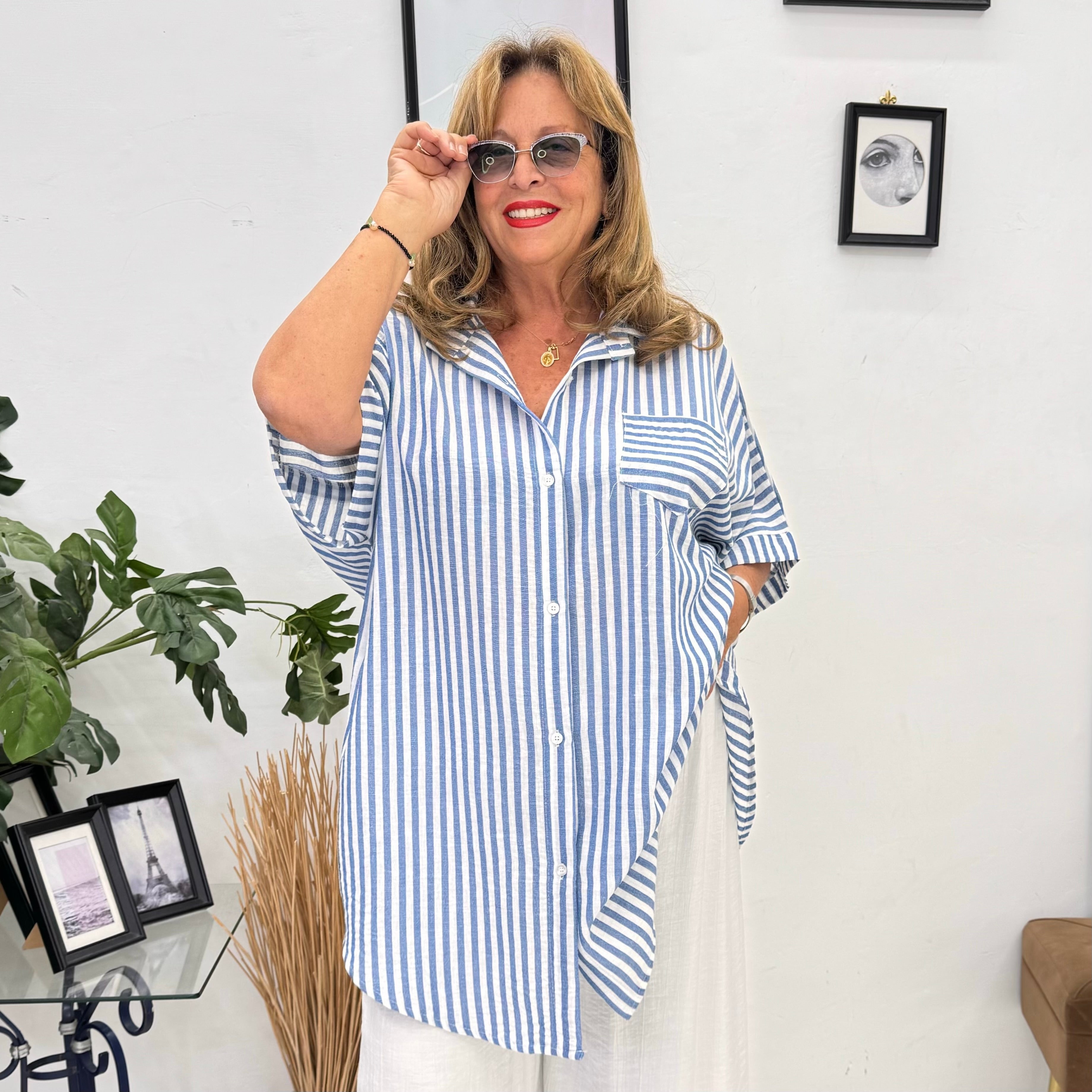 Maxi Camicia Essential a Righe
