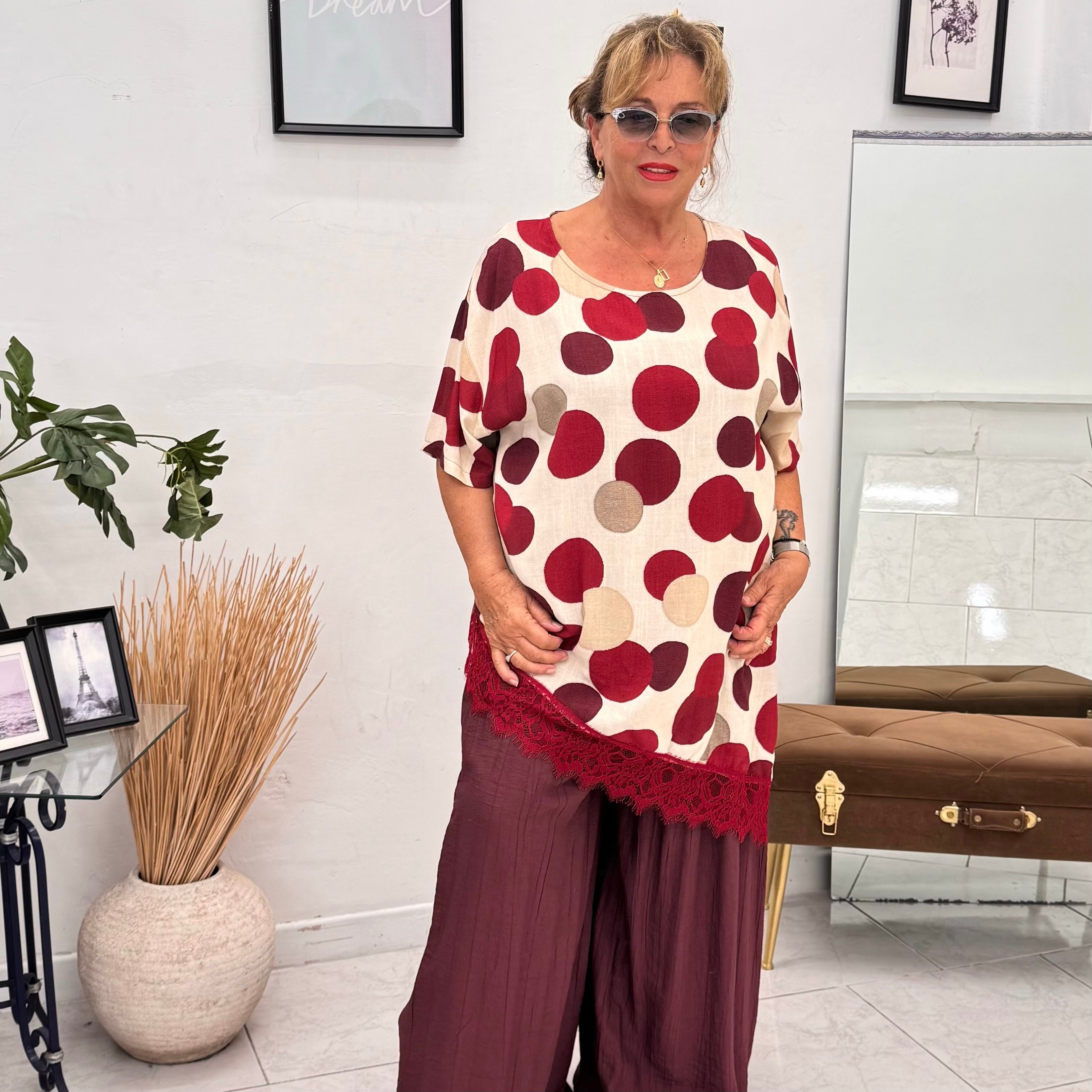 Casacca Pois Chic in Viscosa con Dettaglio Pizzo