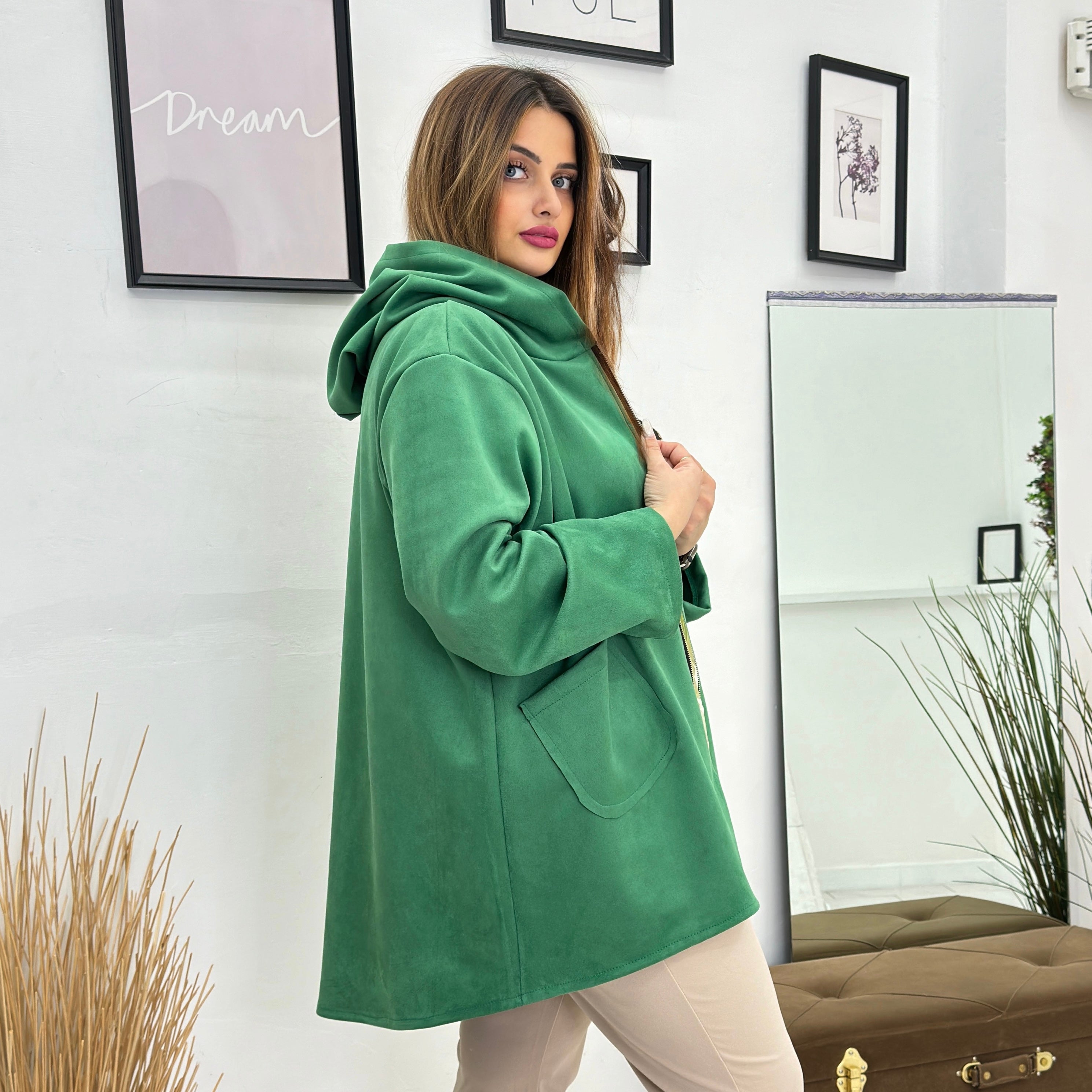 Giacca in eco daino con cappuccio Caban