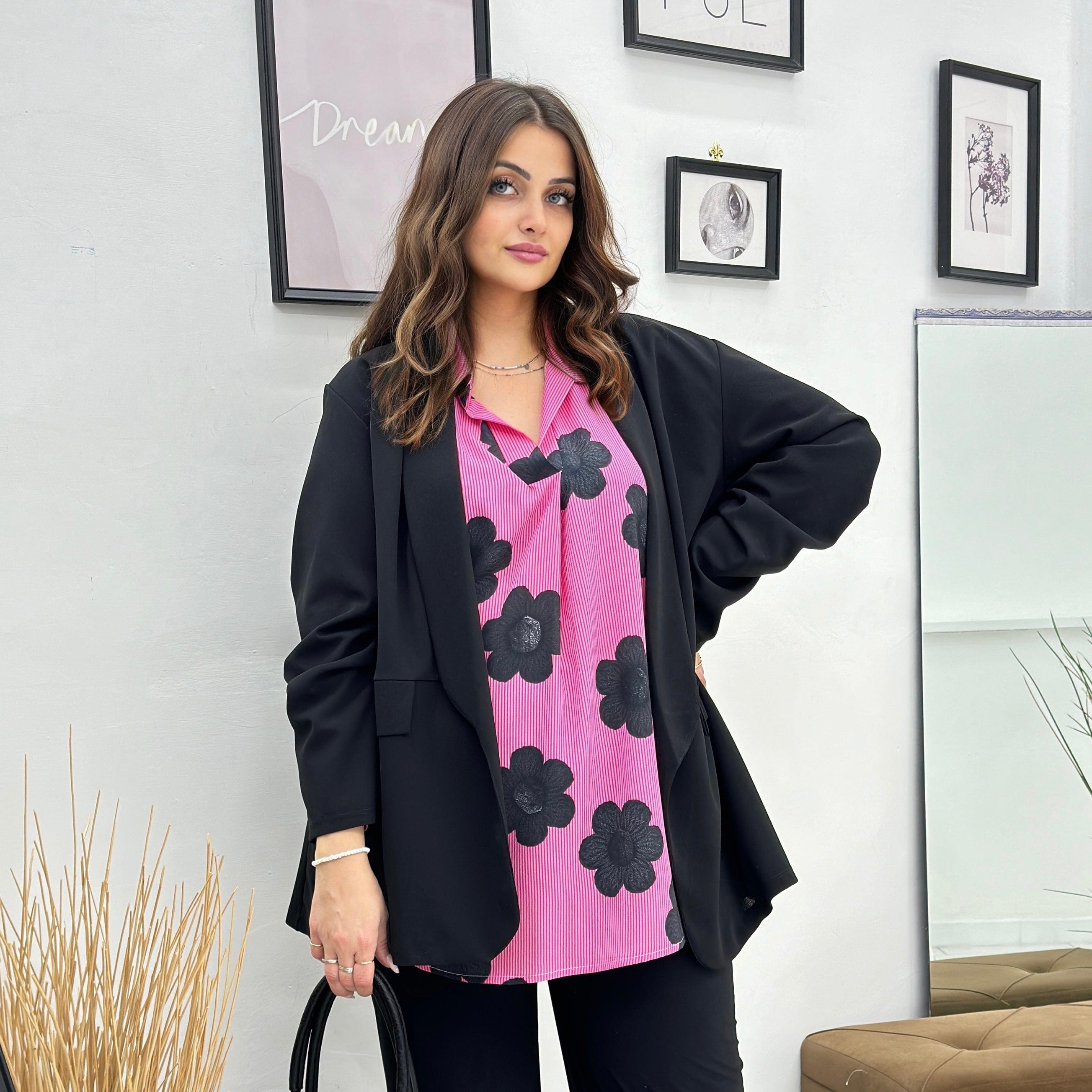 Giacca elasticizzata con manica arricciata moda curvy