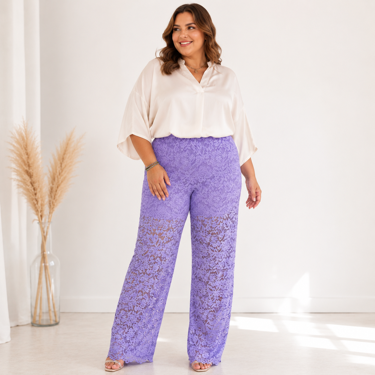 Pantalone donna curvy in merletto