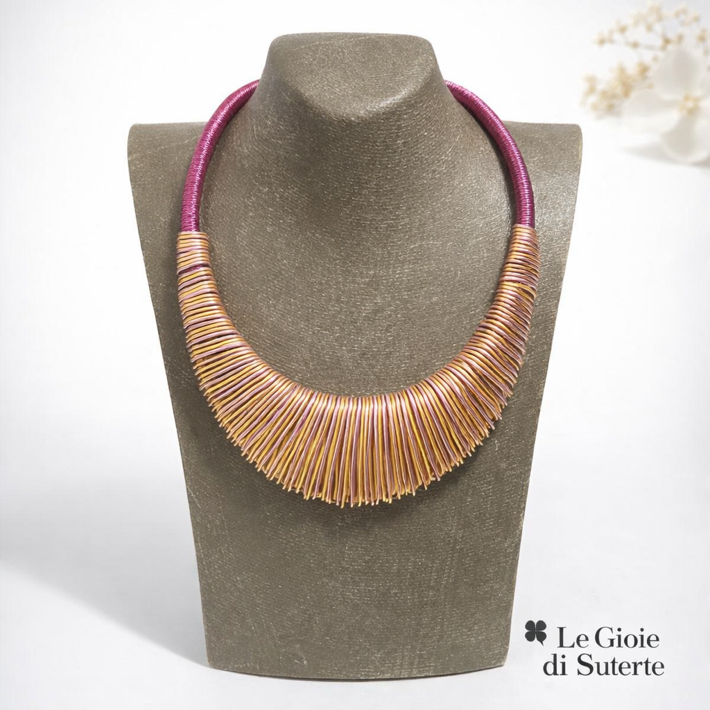 Collana Aura Frange Gold & Fucsia