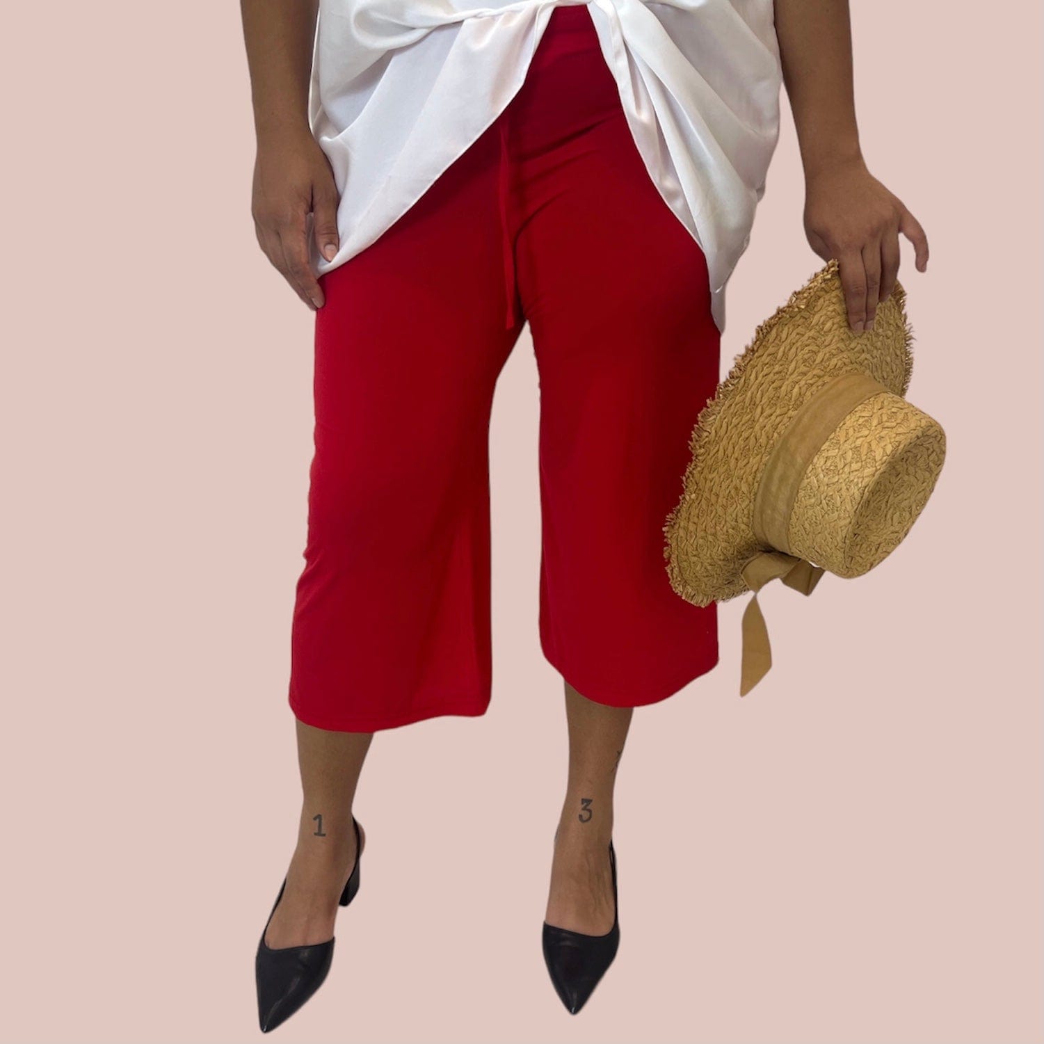 Pinocchietto a tinta unita per donne curvy rosso