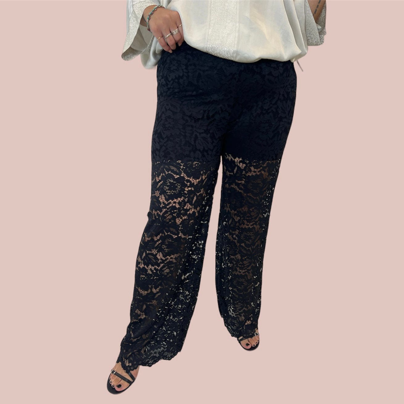 Pantalone donna curvy in merletto nero