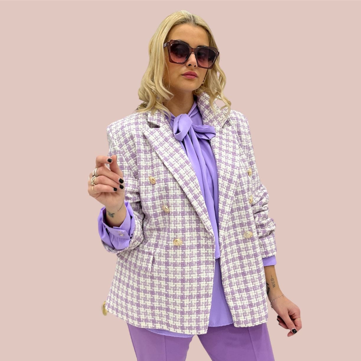 Giacca a quadri moda curvy Diana lilla