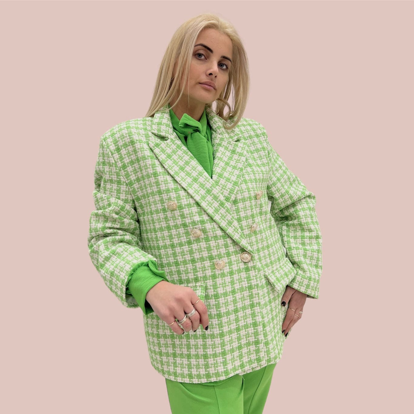 Giacca a quadri moda curvy Diana verde