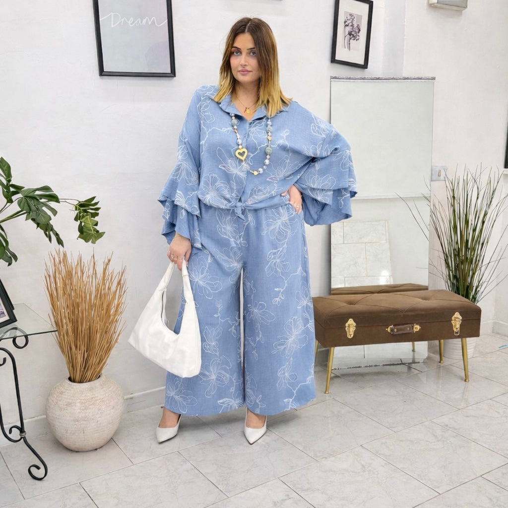 Camicia Denim Flower Nodo