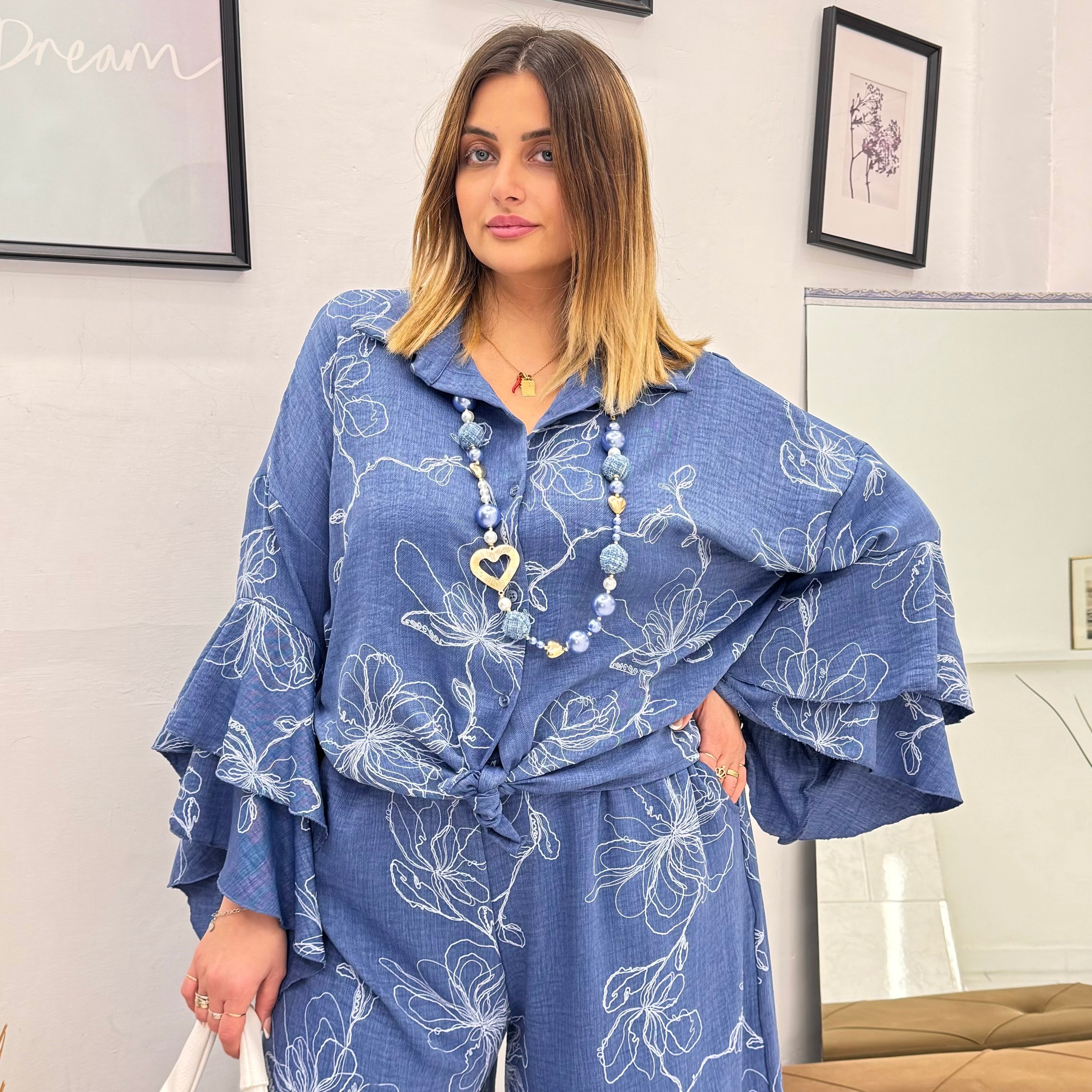 Camicia Denim Flower Nodo