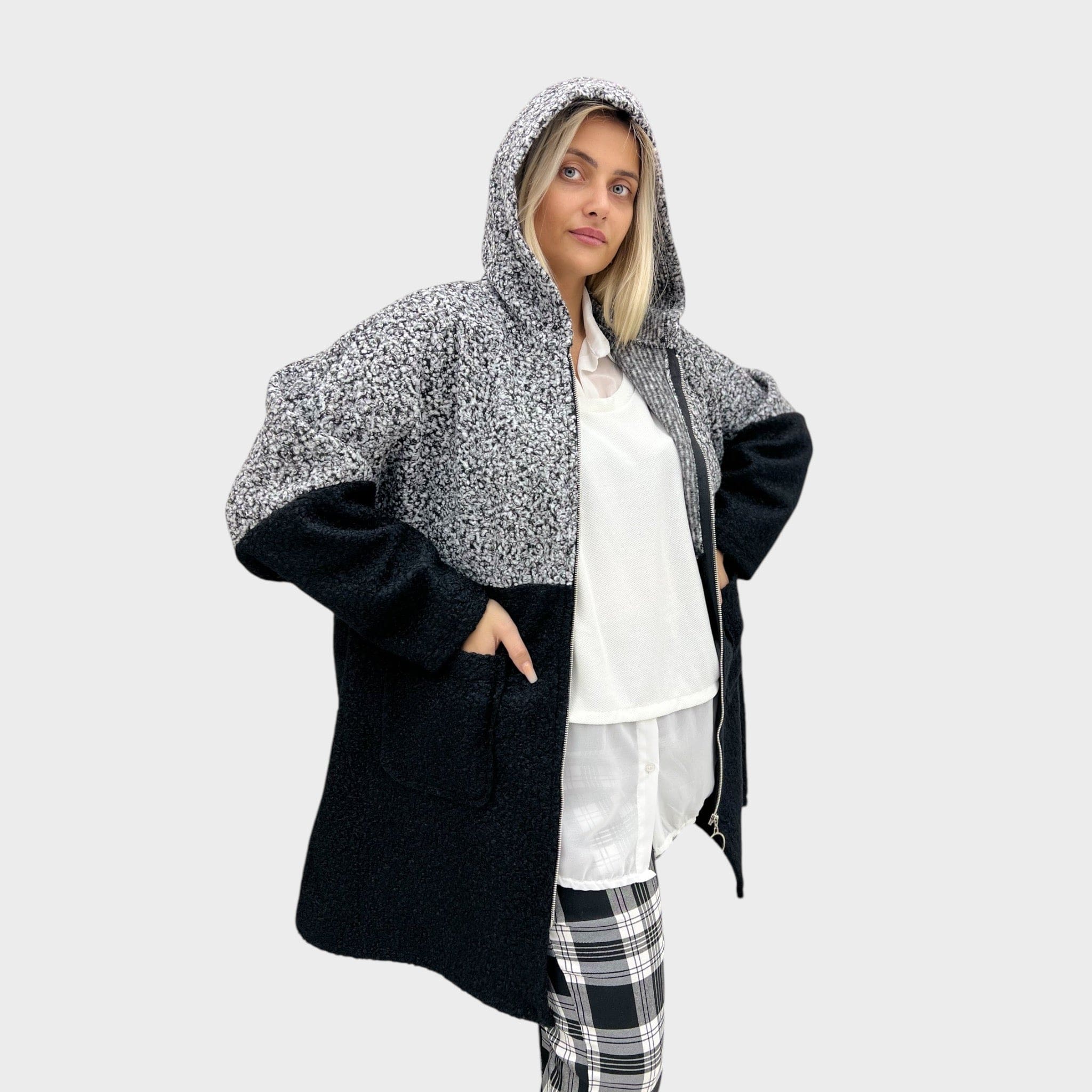 Cappotto bicolore Bouclé