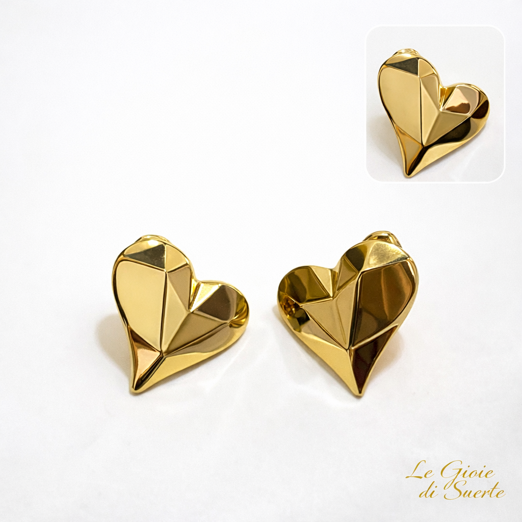 Orecchini Cuore Dorato Geometrico