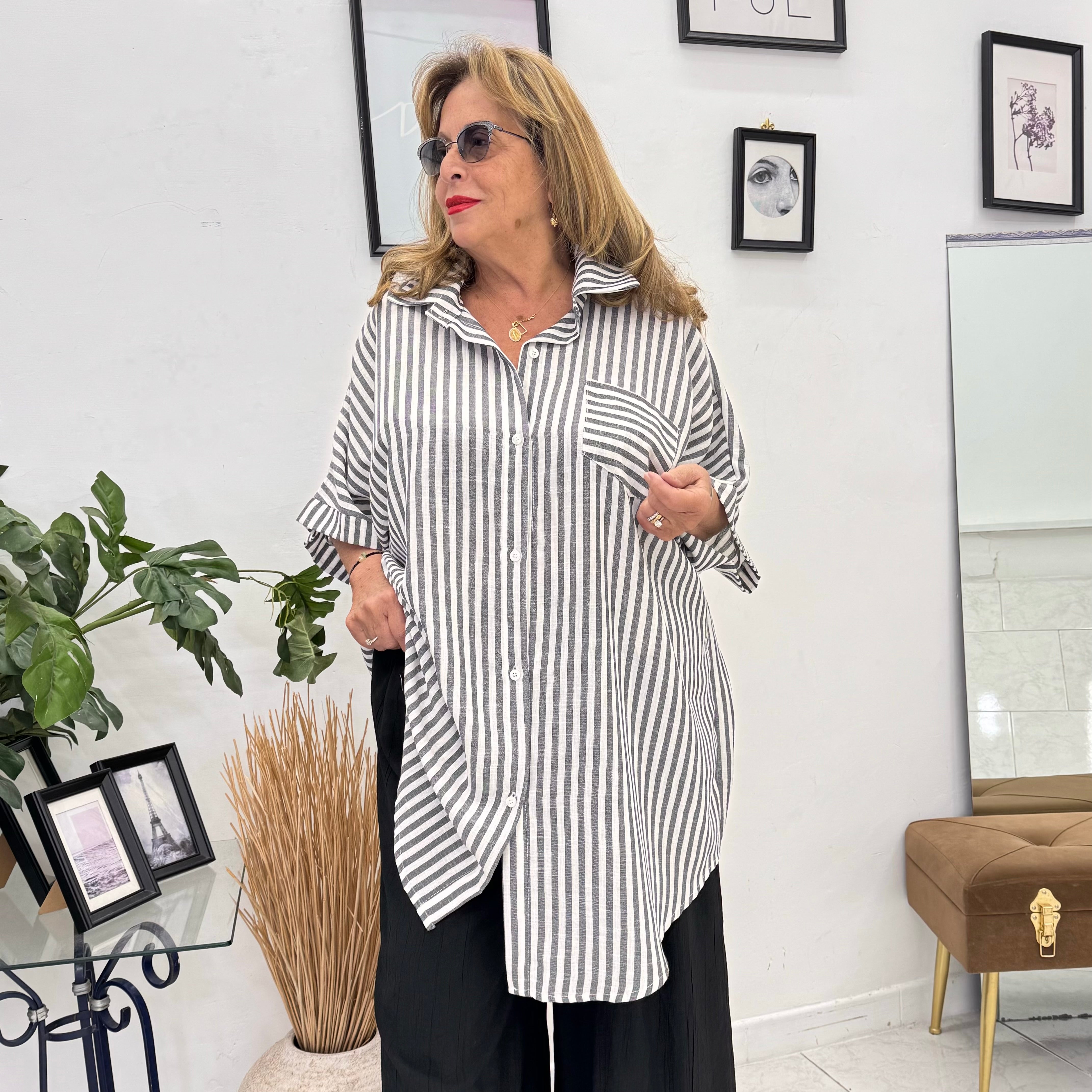 Maxi Camicia Essential a Righe