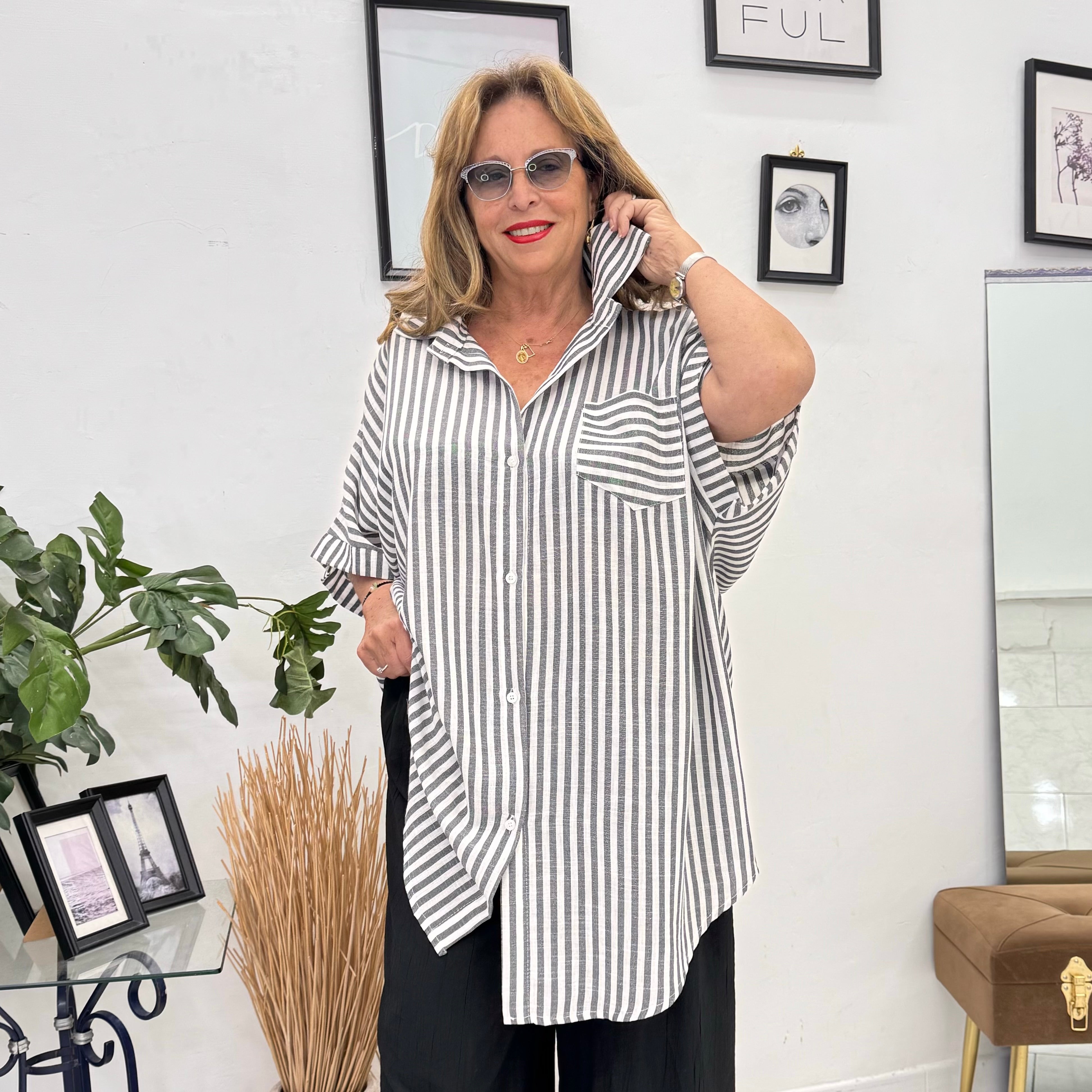 Maxi Camicia Essential a Righe