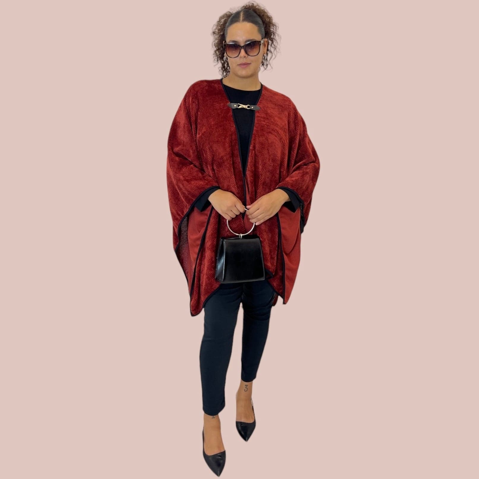 Poncho donna curvy Sbieco rosso