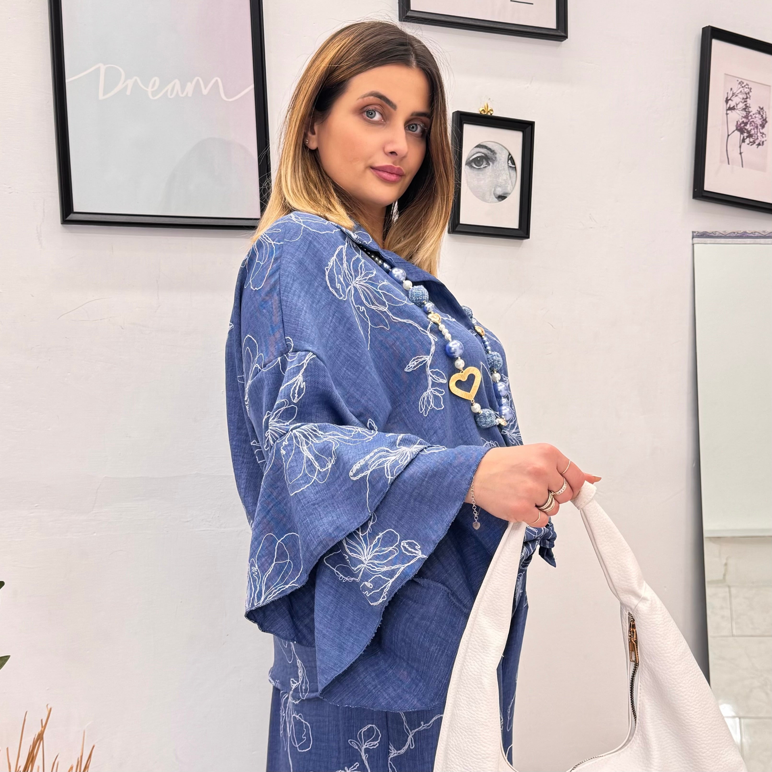 Camicia Denim Flower Nodo