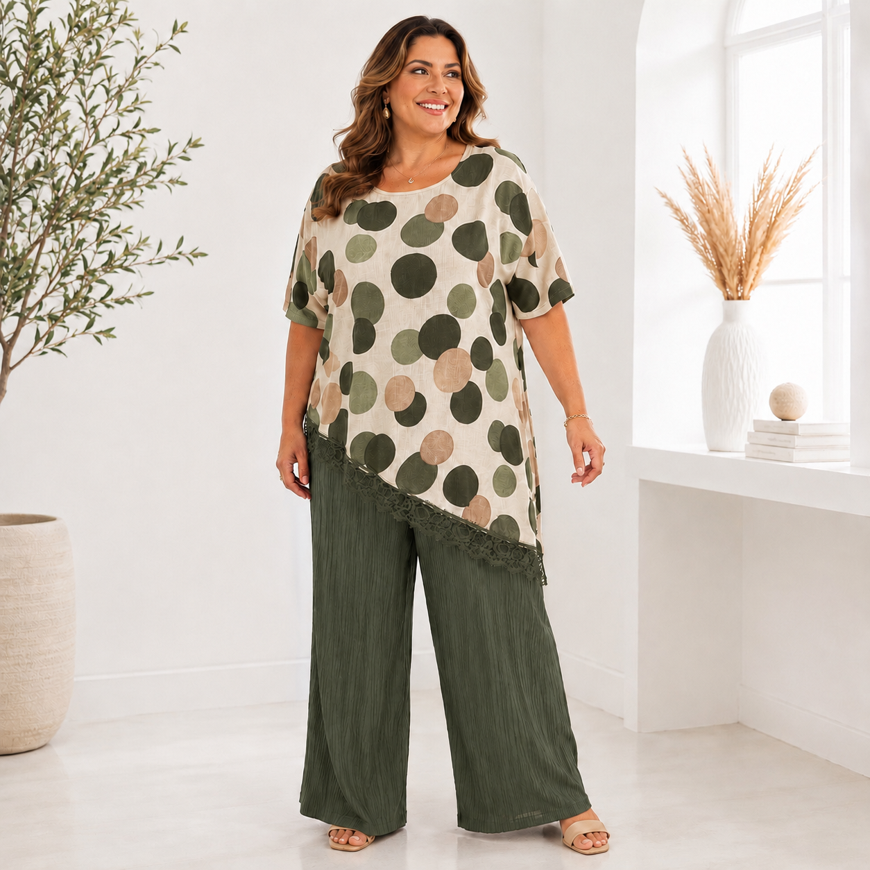 Casacca Pois Chic in Viscosa con Dettaglio Pizzo
